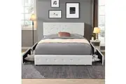 Levede Tufted Bed Frame with 4 Drawers Queen Cream