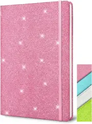 Pink Glitter A5 Notebook, 8.3X5.7 Inches 160 Lined Pages Glitter Never Peel off