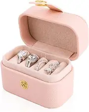 Fhandong Mini Jewelry Ring Box with 4 Ring Grooves, Small Ring Jewellery Box, Pink