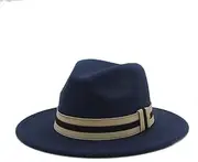 RoyalDS Sombrero Men's and Women's Winter Fedora Hat with Cloth Panama Hat Wide-Side Church Fascinator Hat Casual Hat Size 56-58CM (Color : Dark Blue, Size : 56-58)