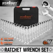 HORUSDY 24Pc Ratchet Spanner Set Metric & SAE Combination Spanners with Case