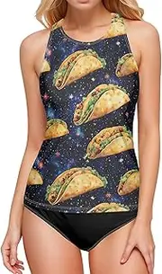 [AIXIWAWA] Starry Taco Women's Tankini Tops, Swimsuit Top for Beach Pool Vacation S