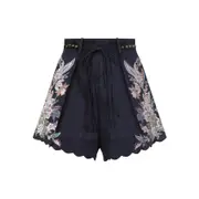 [Zimmermann] Zimmermann-Navy Blue Linen Rhiannon Tuck Short-Donna 1 NUM