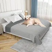 Waterproof Dog Blankets For Bed, Dog Blanket Large Washable Soft Reversible Pet Blankets Anti Scratches Dirty for Bed Sofa Furniture (208x208cm, Light/Dark Grey)