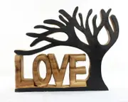 Hand Carved Large Acacia Wood Wooden Sculpture Home Love Flower Tree of Life