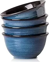 Hasense Ceramic Soup Cereal Bowls for Kitchen, 40 Ounce Ramen Bowl Set of 4, Deep Serving Bowls for Salad Pasta Pho Popcorn, Dishwasher Microwave Safe, Blue