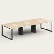 Recess 6 Seat Desk | Office Desk | Office Workstation, Maple/Black / No Power / Boxed