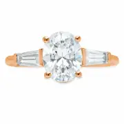 Oval Baguette Cut 3 Stone Engagement Wedding Promise Band Ring 10K Yellow Gold