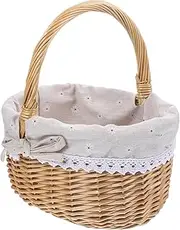 TOGEVAL 1Pc Woven Rattan Basket with Linen Cloth Cover Durable Storage for Weddings Picnics and Parties Capacity Wicker Design for Organizing Essentials