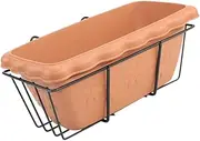 JISADER Balcony Railing Planter Flower Pot Deck Window Box Resin for Yard Garden Fence Porch, Brown and Black