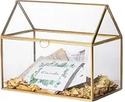NCYP 26cm Large Geometric Glass Card Box Organizer Terrarium Centerpiece Decor Window Tabletop Planter Handmade Garden Patio Square Copper House Shape Flower Pot for Plants Succulent