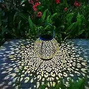 Go2garden Solar Large Lanterns Outdoor Hanging Lights Metal Decorative Garden Lights Waterproof Solar Lantern for Table, Patio, Courtyard, Party Decorations (1 Pack, Teal Blue)