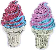 HORIALENCE 2pcs Sequin Ice Cream Iron Patches for Clothing Repair and DIY Decoration Small Fashion Appliques for Jeans Bags and Backpacks Versatile Crafting Supplies