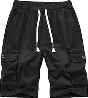 [Generic] Men's Cargo Shorts Elastic Waistband Drawstring Big and Tall Cotton Summer Hiking Camping Jogging Casual Work Shorts Black