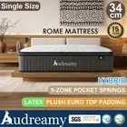 Audreamy Single Mattress 34cm Euro Top 9-Zone Pocket Spring Natural Latex Medium