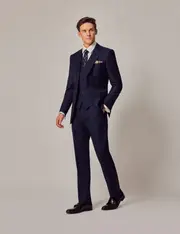 Hawes & Curtis Dark Blue Twill Wool 3 Piece Slim Fit Suit Size: One Size