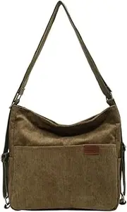 [Tellrain] Women’s Large Capacity Crossbody Bag Corduroy Tote Purse Satchel Commute Hobo Bag Work Bags Backpack with Multi-pocket