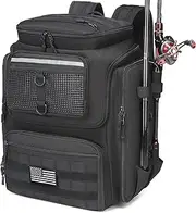 SLINRKE Fishing Backpack with Rod Holders - 45L Large Water-resistant Fishing Tackle Bag for Outdoor Camping Gear & Equipment, Black, Large, Fishing Backpack With Rod Holders