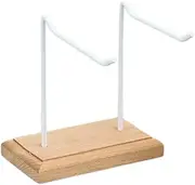 AIMALL Minimalist Wood and Iron Jewelry Display Rack for Earrings, Keychains, and Bracelets – 6.3in Tall, Compact Organizer with Double Hooks and Stable Wooden Base