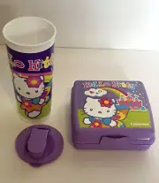 TUPPERWARE Hello Kitty Retro Purple Lunch Set Sandwich Keeper 16oz Tumbler New