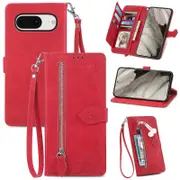 For Google Pixel 8 Zipper Pocket Phone Leather Case Imprinted Stand Wallet Cover
