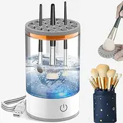 Electric Makeup Brush Cleaner Machine Automatic Rotation Deep Cleaning for All Cosmetic Brush Sizes Beauty Makeup Brushes, Mini Dry Brush Holder USB Charging Port for Women Wife