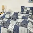 Horizon Bedspread Coverlet set Single Queen King Super 100% Cotton Patchwork Blu