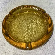 Blenko Vintage Amber Glass Ashtray Pebbled Mid Century 5.5” Cigar- Cigarette MCM