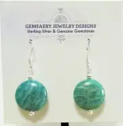 Sterling Silver RUSSIAN AMAZONITE Gemstone Dangle Earrings #1227...Handmade USA