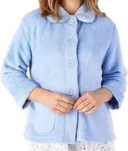 [Slenderella] Ladies 3/4 Sleeve Luxury Soft 280GSM Soft Coral Fleece Button Up Bed Jacket Coat Sizes 10 to 26