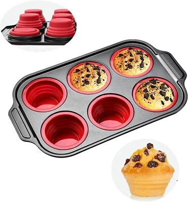 Silicone Muffin Tin Tray Easy to Pop Nonstick Non Toxic Bakeware for Oven,6 Cups