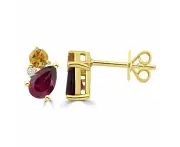 Diamond, Rhodolite, Citrine Stud Earrings with 0.02ct Diamonds in 9K Yellow Gold