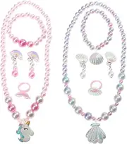 TINEASUR Adorable Boys and Girls Jewelry Set Unicorn Shell Necklace Bracelet Earring Ring 2 Pack