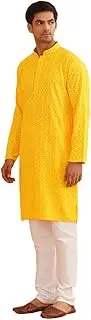 [Sojanya] (Since 1958 Men'S Sequinned Embroidered Cotton Kurta And White Pyjama Set