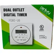Dual Outlet Digital Timer Century Products FD60-U6 LCD Digital Display