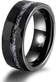 [Wozya] 8 mm Mens Black Tungsten Carbide Ring Aluminum Slag Inlay Hammer Pattern Groove Hammered Wedding Band Men Rings Comfort