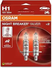Osram Night Breaker® Silver, H1, Halogen Headlight Lamps, Hanging Folding Box (2 Lamps)