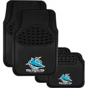 NRL Floor Mats - Sharks - Black Combo Rubber/Carpet Set of 4 - CMNRLSHAS4