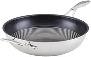 Circulon Clad Stir Fry Pan/Wok with Hybrid SteelShield and Nonstick Technology with Helper Handle, 12.5 Inch - Silver
