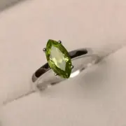 Natural peridot ring wedding ring green gemstone solitaire ring marquise cut