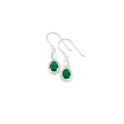Silver Green Pear & Cz Twist Drop Hook Earrings in Green