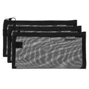 3pcs Mesh Cosmetic Bags, A6 Pencil Case Nylon Makeup Zipper Mesh Bag, Black
