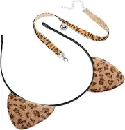 [GLSTOY] Vintage Style Cat Ears Headband Choker Necklace Leopard Print Hair Accessory for Women's Party and Cosplay