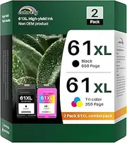 61XL Ink Cartridges Remanufactured for HP Ink 61 61 XL Ink Cartridges Combo Pack Compatible with HP Envy 4500 5530 4502 5535 5534 OfficeJet 4630 4635 DeskJet 1000 1010 1510 Printer (1Black/1Tri-Color)