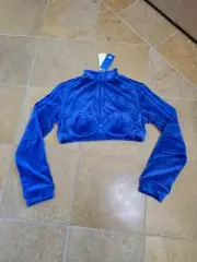 Adidas Originals x Jeremy Scott Blue Velour Track Jacket Womens Size XL Crop Top