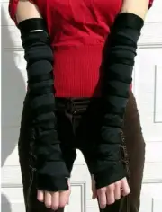 Black Mummy Cut Out Gloves Arm Warmers Cyber Steampunk Zombie Costume Apocalypse