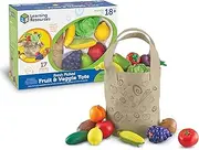 Learning Resources Fresh Picked Fruit & Veggie Tote, Pretend Play Food Set, 16 Piece, Easter Basket Stuffers, Ages 2+, Multicolour, One Size (LER9722)