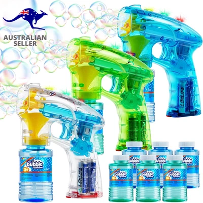 3 Bubble Guns Kit for Bubble Blaster Party Favors, LED Bubble Machine Blaster Pa