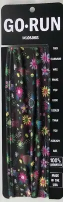 "Floral" Black Love Headband by GoRunUSA, Poly/Spandex Blend, for Running & More