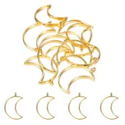 50Pcs Moon Shape Alloy Open Back Bezel Pendants Resin Frame Gold Tone